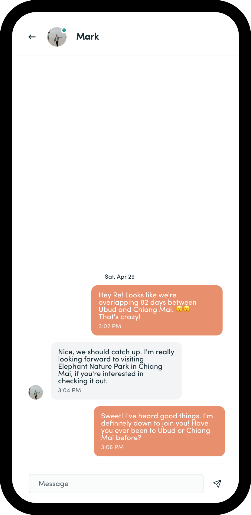 Chat page, build a network with those nomads crossing your path.